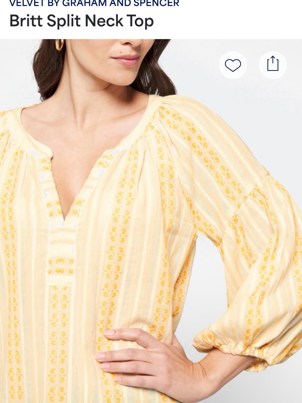 Velvet by Graham & Spencer Yellow and White Striped Embroidered Boho Blouse - Picture 4 of 13